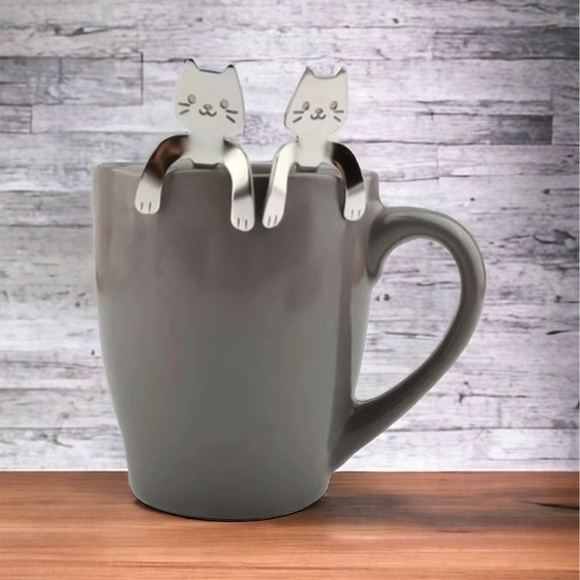 Cat Spoons Tea Spoons Stirrers Cup Hugging Kitty Cats Stainless Black 2 PC Set - Picture 14 of 16